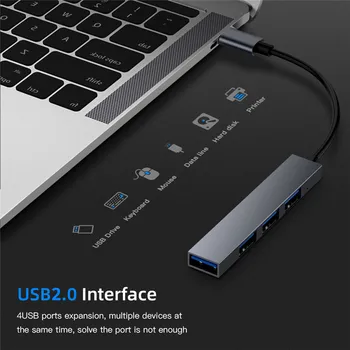 USB C HUB 4 Ports C Tipa USB 2.0 Sadalītāja Converter Adaptera Kabeli, lai MacBook Klēpjdators, Planšetdators