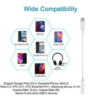 USB C līdz 3,5 mm Digitālā Audio Stereo Austiņu Ligzda 24 BITI HD Adapteris iPad Pro Huawei P20 Xiaomi HTC Google Pikseļu 2/2XL 3/3XL