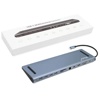 USB C RUMBAS C Tipa 12 in 1 USB 3.0, HDMI 4K RJ45 Adapteri Micro SD TF Kartes Lasītāju CENTRMEZGLS Tipa c PD port Ethernet tīkla un parāda