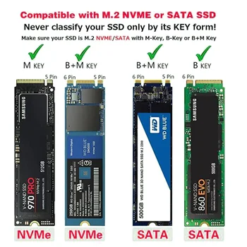 USB C Tips SSD Ārējie Būra Diska Lietu Kārbas Ārējais Cietais Disks priekš PC M. 2 NGFF NVME SATA M/B Taustiņu Cieto Disku Lieta
