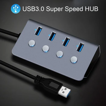 USB CENTRMEZGLS ar 4 Portiem USB3.0 Hub Super Speed USB Sadalītājs Ar Neatkarīgo Slēdzi, Darba Gaisma Klēpjdators, Desktop PC HUB USB Adapteri