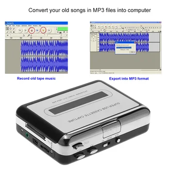 USB Kasete Uztveršanas audiokasete-to-MP3 Converter Datoru, Stereo HiFi Mega Bass Audio Mūzikas Atskaņotājs ar Austiņām