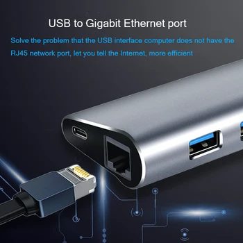 USB, lai Gigabit Adapter 3-Port USB 3.0 Alumīnija Sakausējuma Rumba Nav Diska Nepieciešams Sadalītājs Ar Micro-USB Adapteris+RJ45 Gigabit LAN Ethern