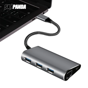 USB, lai Gigabit Adapter 3-Port USB 3.0 Alumīnija Sakausējuma Rumba Nav Diska Nepieciešams Sadalītājs Ar Micro-USB Adapteris+RJ45 Gigabit LAN Ethern