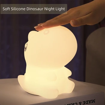USB LED Nakts Gaismas Lampa Mīksta Silikona Touch Sensors Dinozauru 1200 mAh 8 Stundas Darba Bērni Cute Gaismas, Jaunā Gada Rotājumi