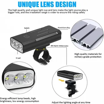 USB Lādējamu Velosipēdu Gaismas T6 LED MTB Velosipēdu Lukturu 1000 Lūmenu īpaši Spilgti Velo Priekšējo Lukturi 2400/5200mAh