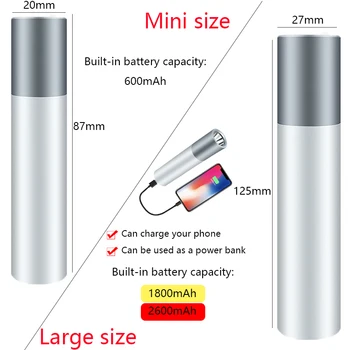 USB Lādējamu Vienkāršu LED Lukturīti Alumīnija sakausējuma 5modes Iebūvēts akumulators Led lāpu gaismu power bank