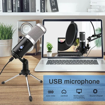 USB Mikrofonu Datoru Karaoke Studijas Ieraksta Profesijas Kondensatora Mikrofons Klēpjdatoru Straumēšanas mikrofons ar Statīvu,Statīvs