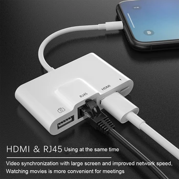 USB OTG Adapteri Zibens ar USB Kameras RJ45, HDMI Adapteris ar Uzlādēšanas Ostas Converter For iPhone iPad HDMI Ethernet Adapteri