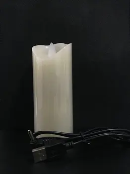 USB powerd Uzlādējams led mirgo pīlārs parafīna svece viļņotu malu pārvietojas vikas Kāzas, Ziemassvētki Puse Mājas dekoru 18 cm(H)-Dzintara