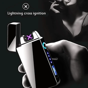 USB Pretvēja Dual Loka Vieglāks Plazmas Flameless Uzlādējamās Elektriskās Šķiltavas Cigarešu Cndle Ar LED Power Displejs Gaišāki