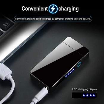 USB Pretvēja Dual Loka Vieglāks Plazmas Flameless Uzlādējamās Elektriskās Šķiltavas Cigarešu Cndle Ar LED Power Displejs Gaišāki