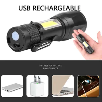 USB Rechargable Pārnēsājams LED Lukturītis COB+XPE LED Lukturītis Ūdensizturīgs Kempings Laternu 3Mode Zoomable Uzmanība, ņemot vērā Taktisko lukturi