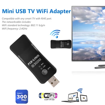 USB TV WiFi Dongle Adapteri, 300Mbps Universāla Bezvadu Uztvērējs RJ45 WPS Samsung LG Sony Smart TV Dropshipping