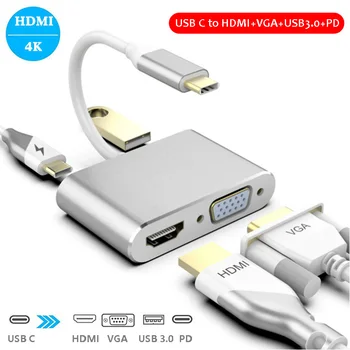 USB Type C 4K HDMI VGA USB 3.0 PD Hub Adapteris priekš MacBook Pro Gaisa Samsung Dex Režīmā, USB C Projekcijas un Adapteri Portatīvo datoru