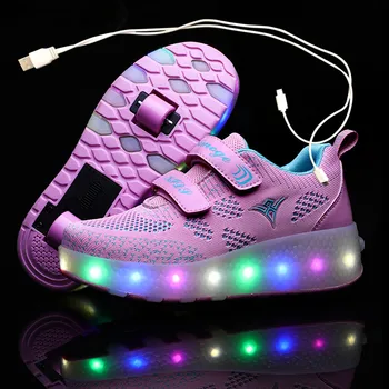 USB Uzlādes Bērniem skrituļslida Ikdienas Apavi Zēniem Meitene Automātiskā Džeza LED Apgaismota Mirgo Bērniem Kvēlojošs Čības ar Riteņiem