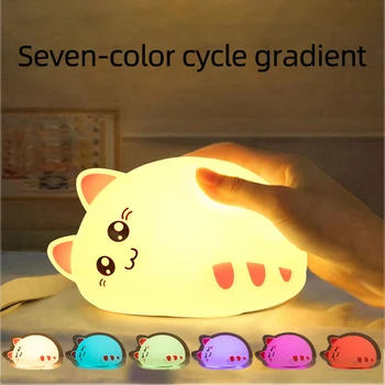 USB uzlādes silikona LED karikatūra cute kaķi, dzīvnieku nakts gaisma bērnu guļamistaba elpošanas 7 krāsu nakts gaisma bērniem dzimšanas dienas dāvana