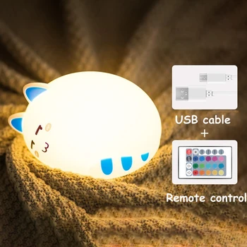 USB uzlādes silikona LED karikatūra cute kaķi, dzīvnieku nakts gaisma bērnu guļamistaba elpošanas 7 krāsu nakts gaisma bērniem dzimšanas dienas dāvana