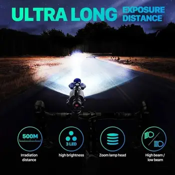 USB uzlādes velosipēdu gaismas 4 apgaismojuma režīms super spilgti LED trīs lampas lukturīti augstas kvalitātes ūdensizturīgs velosipēdu piederumi