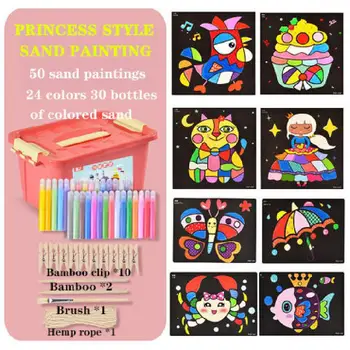 Uzlabot Smilšu Gleznu Uzvalks 24 Krāsu Smiltis Diy Karikatūra Gleznu, Rotaļlietu Bērniem, Mākslas Un Amatniecības Rotaļlietas Bērniem Dāvanu Montessori Izglītības