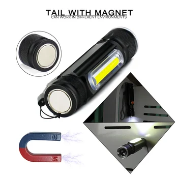 Uzlādējams LED Lukturītis XML-T6+COB Mini Usb Lāpu 18650 Lukturīti, Ar Magnētu Darba Gaismas Magnētisko Linterna Kempings Laternas