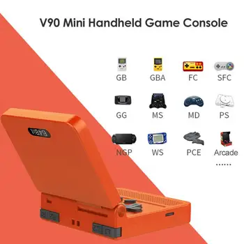 V90 3 collu IPS Ekrāns, Flip Handheld Konsoli Dual Atveriet Sistēmas Spēļu Konsoles 16 Simulatori Retro PS1 Bērniem Dāvanu 3D Jauna Spēle