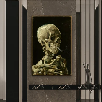 Vadītājs Skelets, Van Gogs, Reproducēt Eļļas Glezna uz Audekla Plakāti un Izdrukas Skandināvijas Sienas Attēlu dzīvojamā istaba