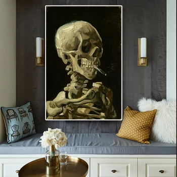 Vadītājs Skelets, Van Gogs, Reproducēt Eļļas Glezna uz Audekla Plakāti un Izdrukas Skandināvijas Sienas Attēlu dzīvojamā istaba