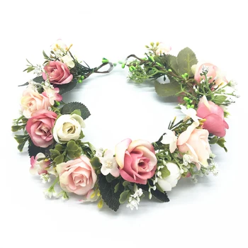 Vairumtirdzniecība Ziedu Vainagu Līgava Kāzu Matu Aksesuāri Rose Puķu Vainags Galvu Ziedu Vītnes Sieviešu Galvassegu Ornaments