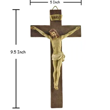 Vairumtirdzniecības Handpainted Koka Faktūru 23 CM Augsts Sveķu Krucifiksu Sienas Krusta Jēzus Krusta Sienu apdarē Reliģisko Dāvanu