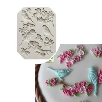 Vairumtirdzniecības Sugarcraft Putnu un Ziedu silikona veidnē pomādes pelējuma kūka dekorēšanas instrumentiem šokolādes pelējuma gumpaste