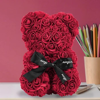 Valentīna Diena Dāvanu 25cm Sarkanu Rožu lācītis Rozes Ziedu, Mākslīgo Dekorēšanai Ziemassvētku Dāvanas Sievietēm, kas Valentīna Dāvanu