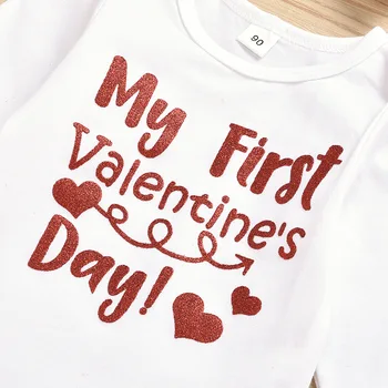 Valentīna Dienā 0-12M Baby Girl Apģērbu Pieci Gabals Uzvalks Īpašu Vēstuli Romper Sequin Loku Marli Svārki un Galvas Kāju Siltāks