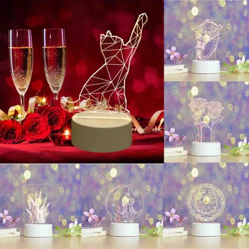 Valentīna USB Akrila 3D Nakts Gaismas Lampa Darbvirsmas Dekoru Romantiska Mājas Ainavas Apdare Dzimšanas dienas Svētku Dāvanas Viņai