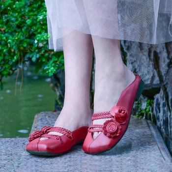 Vallu Roku ādas sieviešu kurpes vasaras jaunas sandales plakandibena ērti literatūras un mākslas atpūtas ziedi koledžas stilā