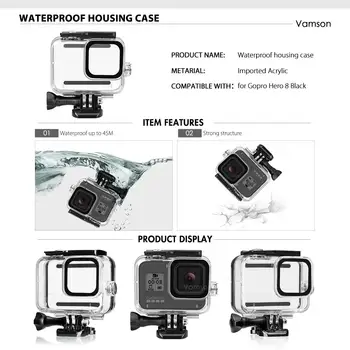 Vamson par Go Pro Aksesuāri Komplektā Ūdensizturīgs Korpuss Gadījumā GoPro Hero 8 Melnās Kameras Statīva stiprinājuma par GoPro 8 Black VS20
