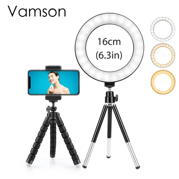 Vamson Selfie LED Ring Light for Youtube Tiktok Grims Video Gaismas Usb Spraudni Ar Statīvu Tālrunis Galda Gredzens Luktura VLS12A