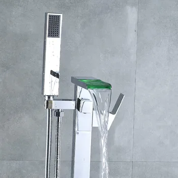 Vannas istaba Chrome Brīvi Stāvoša Vanna Pieskarieties LED Ūdenskritums padeves krāna Rokas Miglotājs Grīdas Montāža