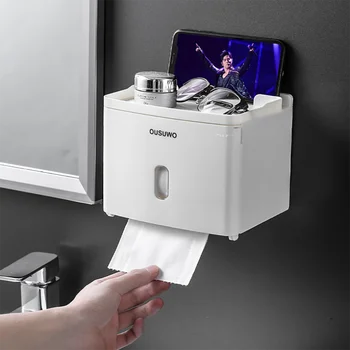 Vannas istaba ruļļu turētāju var piestiprināt pie sienas, tualetes papīra turētājs, plastmasas tvertni daudzfunkcionālā radošo audu kaste