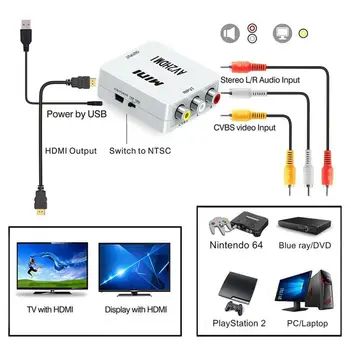 VAORLO AV/RCA CVBS Uz HDMI Adapteri, 720P, 1080P HD Video Converter, Mini AV2HDMI Adapteris TV Kastē Projektoru, DVD, PC Klēpjdators