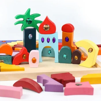 Varavīksnes Krāvējs Koka Rotaļlietas, Koka Celtniecības Bloki, Radoši Savienojot Krāsas 