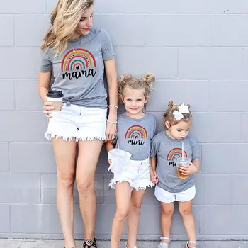 Varavīksnes Topi Vasaras Māte Meitu Matching T krekls Mamma Bērnu Māmiņa un Man T-krekli, Apģērbu, Sieviete & Meiteņu Kokvilnas Topi Ģimenes Komplekts