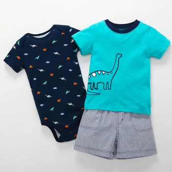 Vasaras apģērbs paredzēts baby boy īsām piedurknēm T krekls topi+tētis vēstuli bodysuit+šorti jaundzimušā apģērbu komplekts dzimis jauns apģērbu uzvalks
