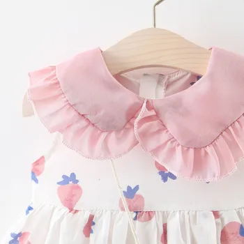 Vasaras Baby Girl Dress Gudrs Tutu Kleita Toddler Zemeņu Modelis Bez Piedurknēm Kokvilnas Kleitas Tērpi Ar Maisiņu