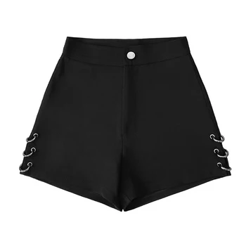 Vasaras Black split Shorts Sievietēm Zaudēt Gredzeni apdare Modes Sieviešu Bikses