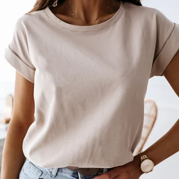 Vasaras Gadījuma Cietā Sieviešu T krekls O-veida kakla Reizes Īsām Piedurknēm Pamata Lakrosa Sieviešu Jauns Modes Streetwear Balto Dāmu T-krekli