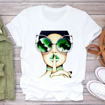 Vasaras Harajuku Sieviešu apģērbu modes brilles skaistumu, druka, T-krekls gadījuma Streetwear T krekls mājīgu īsām piedurknēm baltā Tshirt