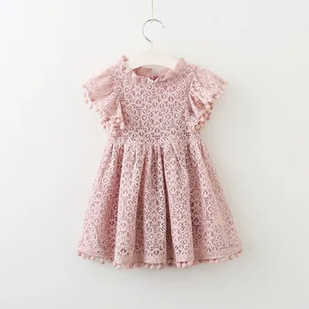 Vasaras, Jaunas Meitenes Princese Kleita Jauns Mežģīņu Apkakle Kleitu Bērnu Apģērbu Modes Peld Bumbu Piedurknēm Kleitas, Bērnu Drēbes, 2-7Y