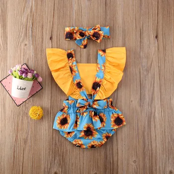 Vasaras Jaunā Modes Jaundzimušajiem Bērniem, Baby Meitenes Vasaras Apģērbs Apģērbu Ikdienas Bodysuit Ziedu Romper Galvu Vairumtirdzniecība