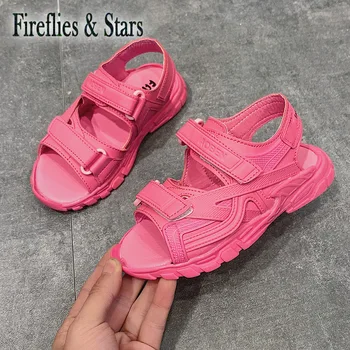 Vasaras meiteņu sandales zēnu sandales bērniem Romas apavi bērniem, modes apavi streetwear PU dobi no candy color 1 līdz 14 gadiem